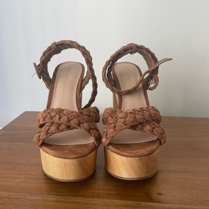 Veronica Beard Gael Suede Braided Ankle-Strap Platform Sandals
